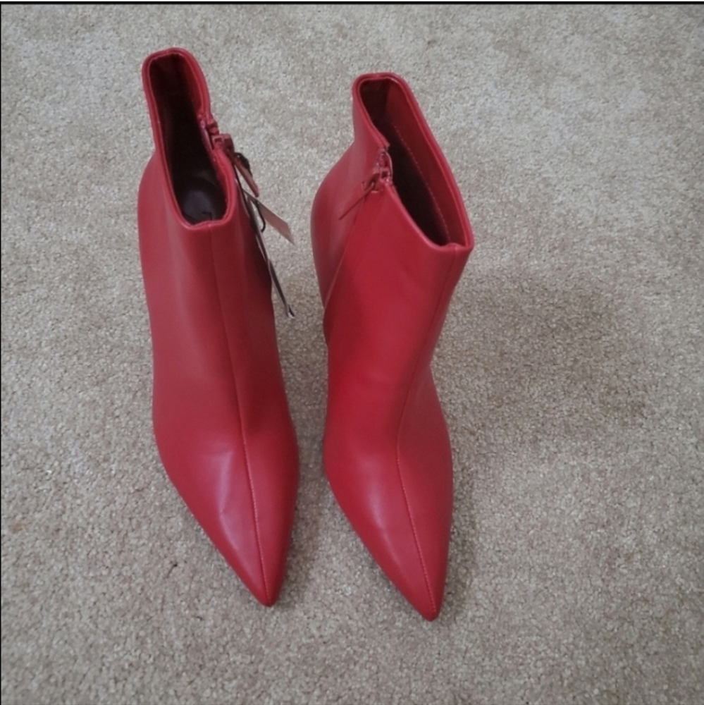 Zara Pointed Toe Heeled Ankle Red Boots Size 6 - Picture 10 of 13